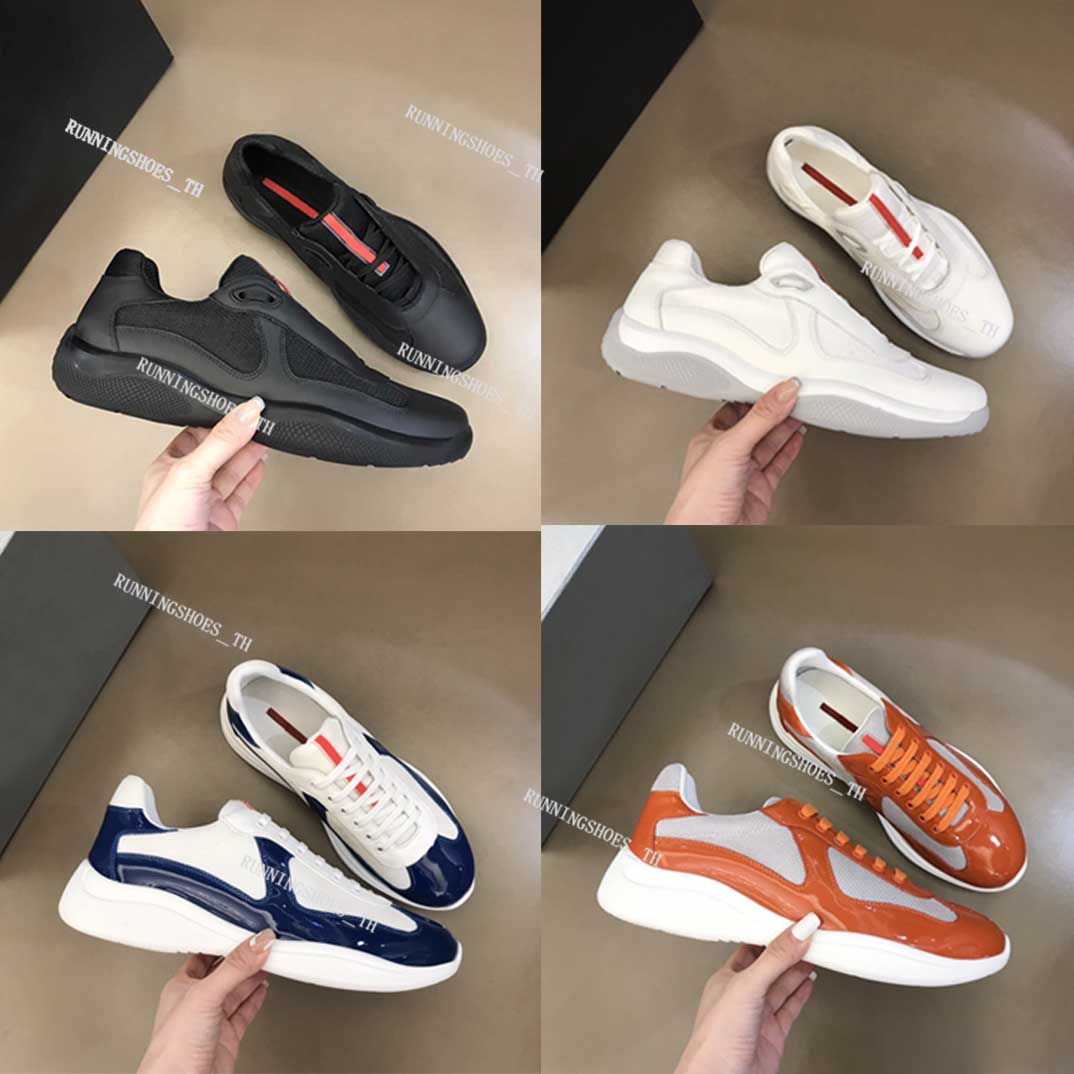 

Designer Men America Cup Sneakers Patent Leather Shoes Bike Fabric Sneaker Mesh Lace-up Nylon Shoe