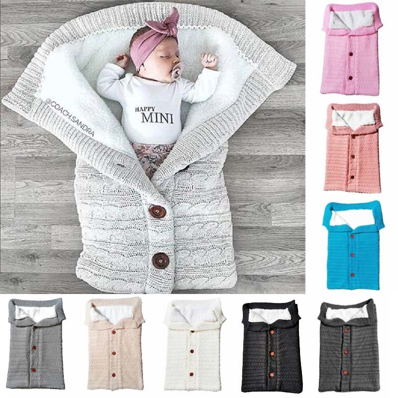 

Sleeping Bags born Baby Winter Warm Infant Button Knit Swaddle Wrap Swaddling Stroller Toddler Blanket 221130