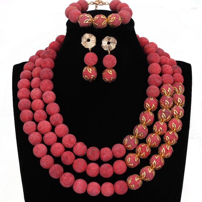 

Necklace Earrings Set Dudo Wedding Jewellery Bridal Jewelry Dubai 3 Layers Nature Grass Coral Beads For Nigerian 2022 Trendy, Picture shown