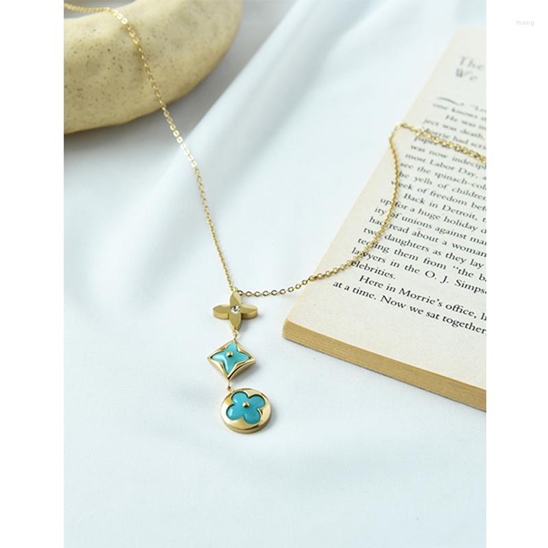 

Pendant Necklaces Four-leaf Clover Necklace Fashion Gold Titanium Steel Zircon Adults Colgantes Kids Cute Pingentes Lovely Rhinestone