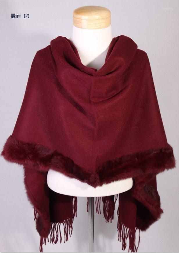

Scarves Burgundy Wintry Women's Wool Cashmere Fur Shawl Spring Winter Thick Warm Wrap Cape