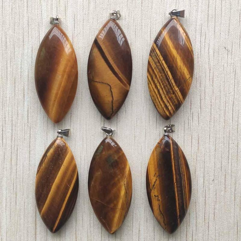 

Pendant Necklaces Natural Tiger Eye Stone Leaf Shape Pendants For Diy Necklace Jewelry Making Accessories Wholesale 6pcs/lot High Quality