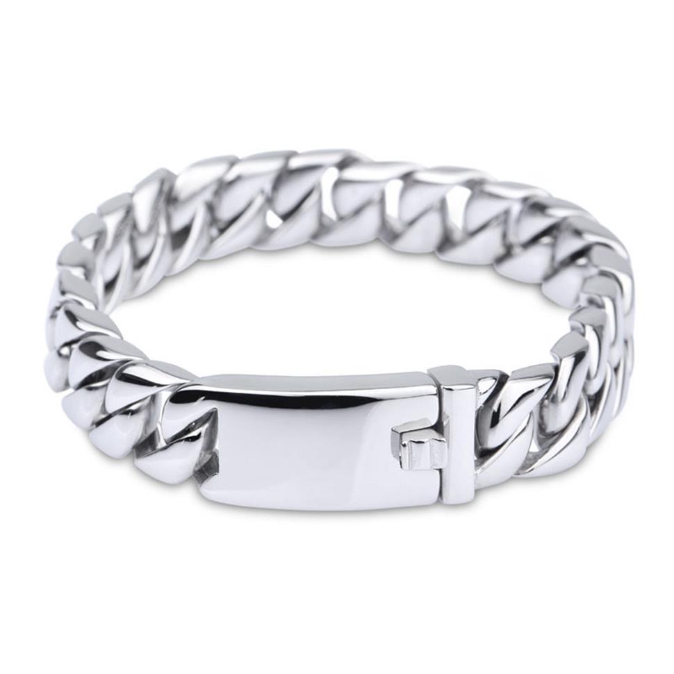 

Pure Titanium Jewelry Men Fashion Curb Cuban Link Chain Bracelets High Polished Wristbands Bangle Pulseras Brace lace 20cm 22cm 2276