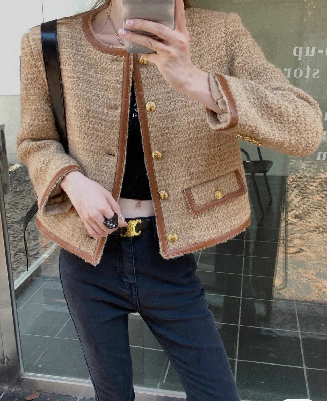 

Women' Sweater Coat Cell 22FW Celebrity Light Luxury 22 Autumn Wool Tweed Woven Small Short Coat WomenElegant Classic Fashion Designer Nich 8QPI, Camel