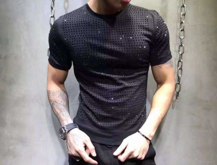 

Men's T-Shirts top quality Men 2018 summer new drilling slim fit Tee rivet full drill male short sleeved tshirt personality T221130, As shown