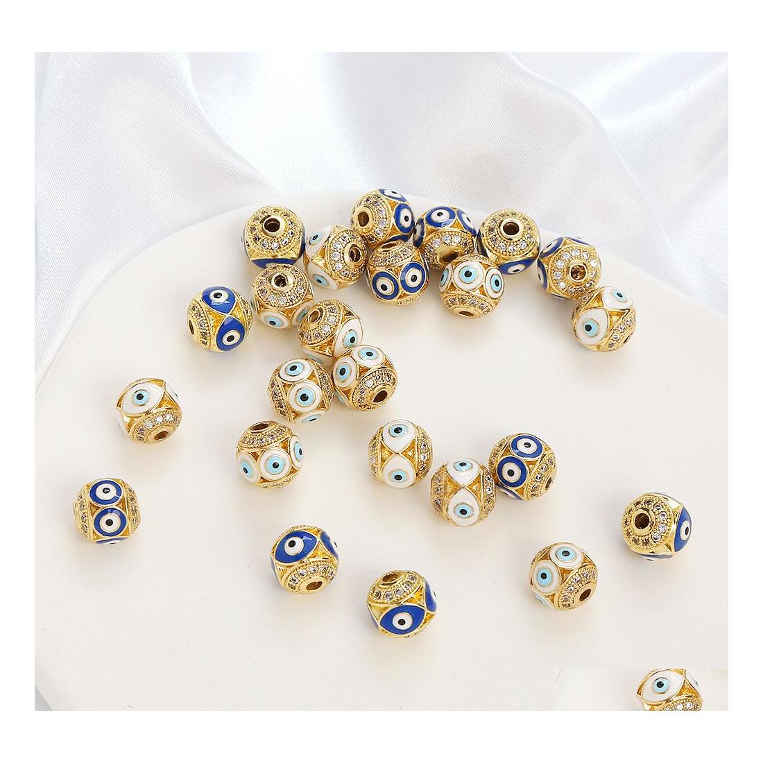 

Charms Charms Copper Gold Plated Evil Eye Beads Jewelry Accessory Zircon Enamel Blue Eyes Pendant Bead Drop Delivery Findings Compone Dhduj