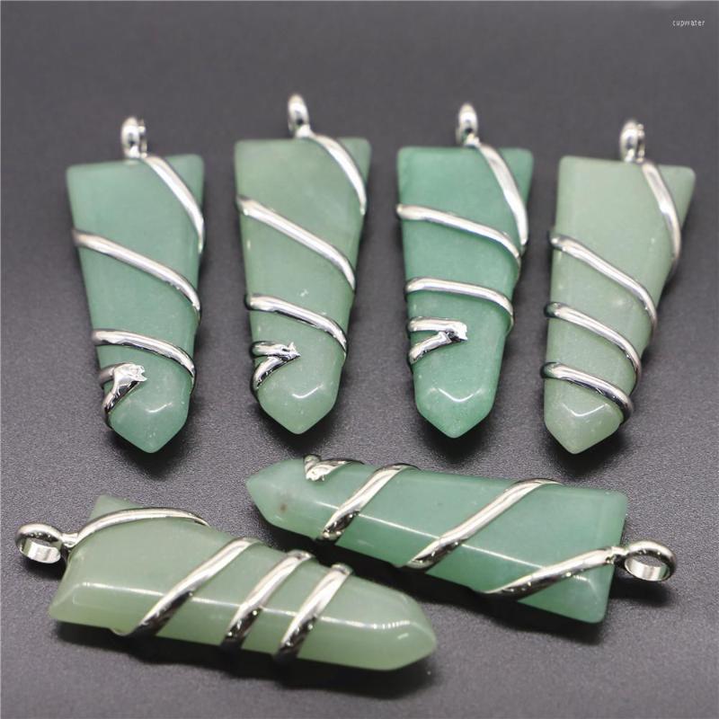 

Pendant Necklaces Natural Rough Raw Stone Aventurine Wire Wrapped Quartz Charm Accessories Women Making DIY Jewerly Necklace Finding 6Pcs