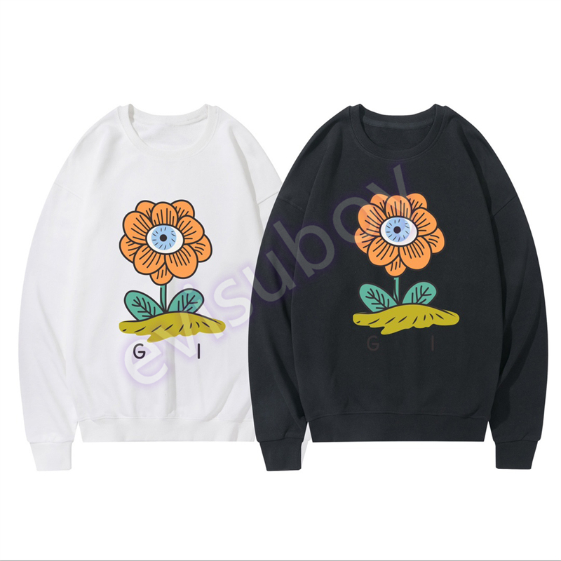 

Luxury Mens Long Sleeve Sweatshirt Floral Letter Print Sweatshirt Fashion Brand Designer Crew Neck Pullover Womens Top Black White