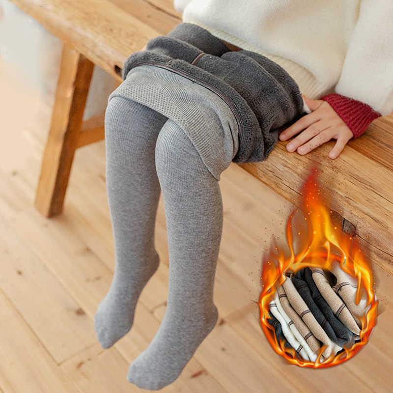 

Socks Winter New Kids Girls Stripes Pantyhose Warm Fleece Lining Trousers Thicken Cotton Tights Pant Soft Baby Girls Knitted Stockings T221104, Black