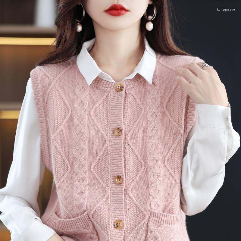 

Women' Vests LONGMING Cardigan Jacket Sweater For Women Sleeveless Wool Knitted Pocket Pullover Spring Fashion Top Female Clothing, Red
