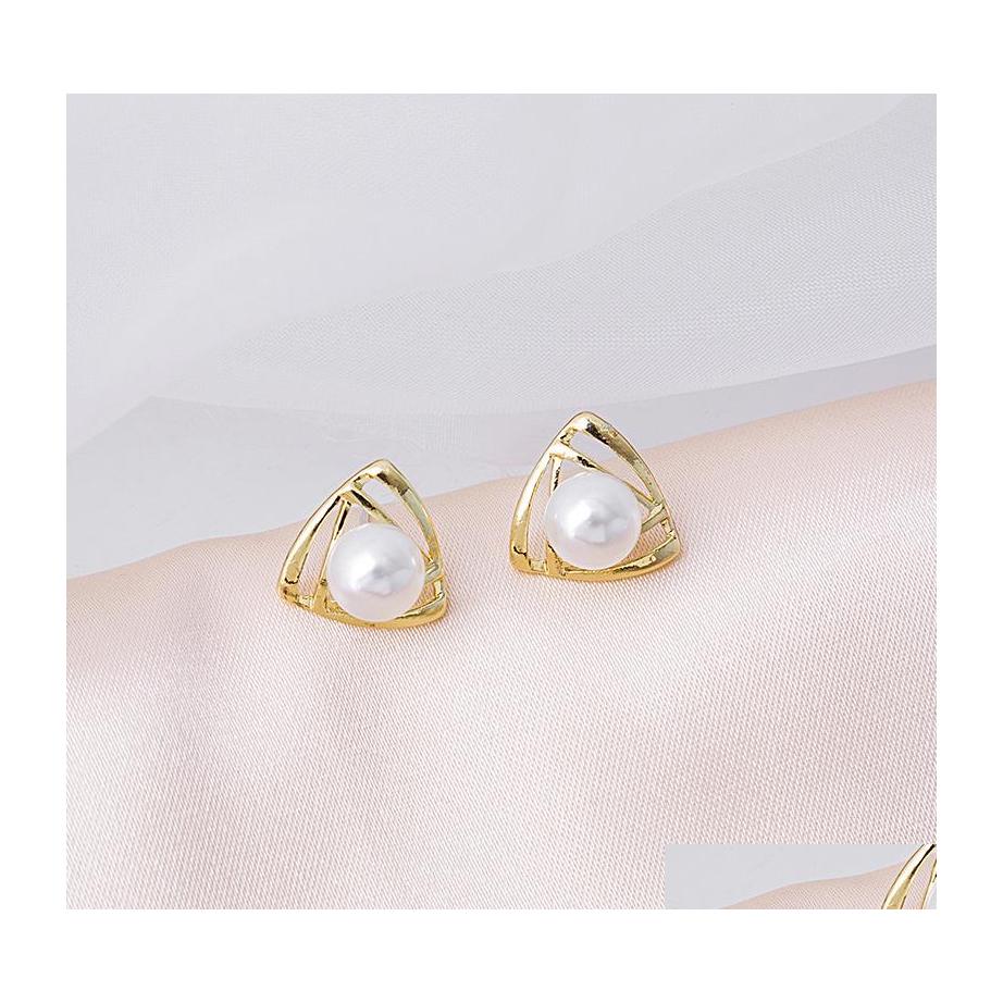 

Stud Fashion Jewelry S925 Sier Post Hollowed Out Triangle Faux Pearl Stud Earrings Drop Delivery Dhpbw