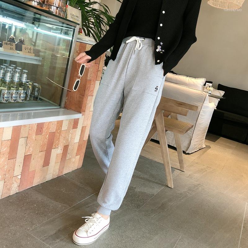 

Women' Pants Summer Spring Cotton Fabric Women Casual Embroidery Cartoon Loose Style Student Capris Cargo Sweatpants, Black color