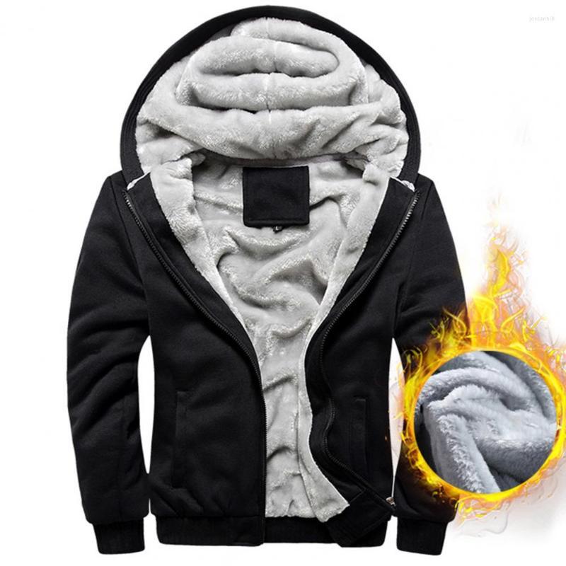 

Men's Jackets Autumn Winter Men Coat Color Block Long Sleeve Jacket Thickened Zipper Plush Lining Warm Drawstring, Dark gray