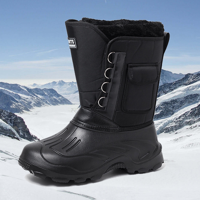 

Autumn and winter dual -use thickened large size men's splash waterproof water outdoor snow boots inner biliary plus velvet plus cotton fishing boots, Black