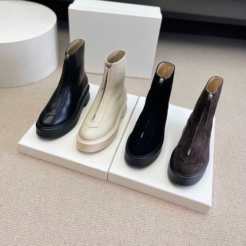 

Liu Wen's The Row Original Martin Boots Women's Front Zipper Chelsea Boots Thick soled Platform Leather Short Boots 3AV6, Black