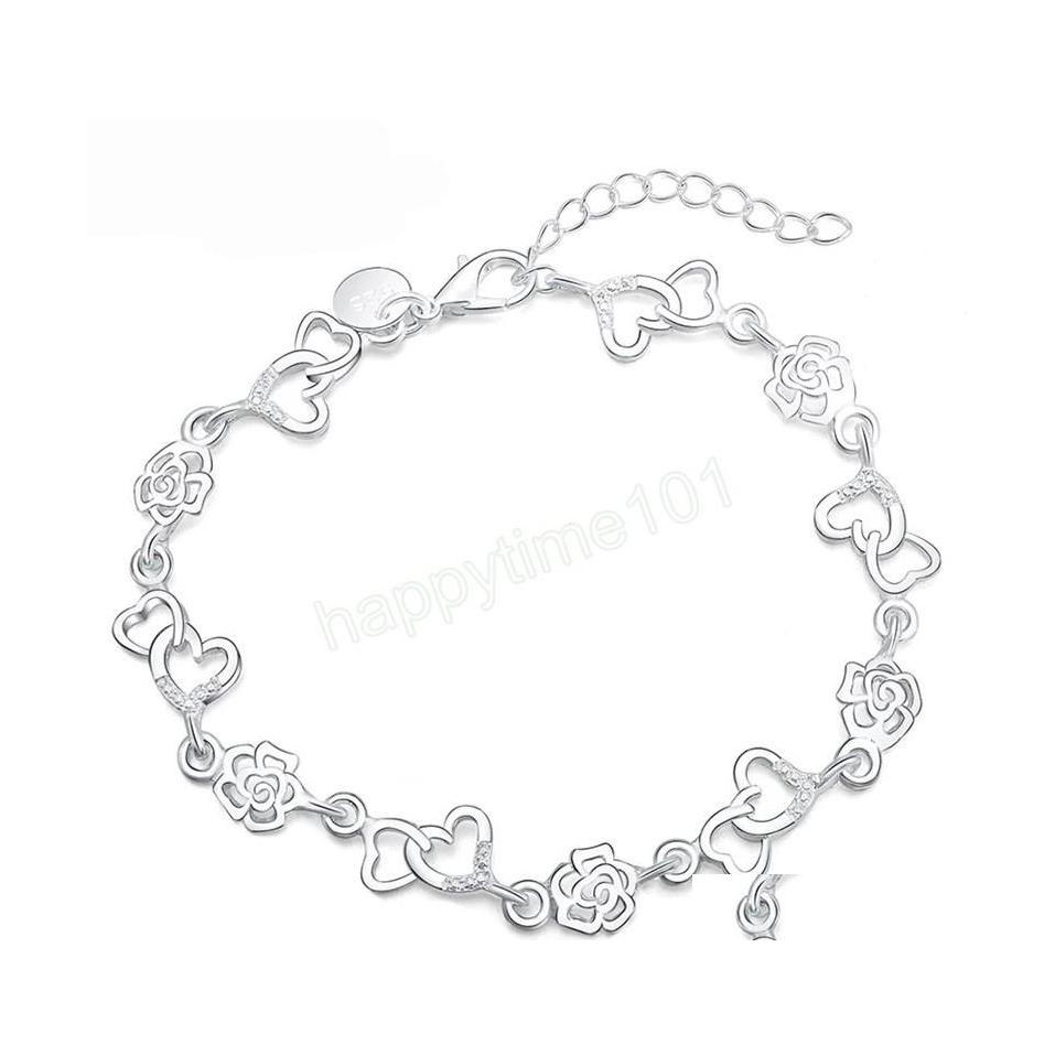 

Charm Bracelets 925 Sterling Sier Fl Heart Flower Aaa Zircon Bracelet For Women Girls Wedding Engagement Party Fashion Jewelry Drop Dhnzz