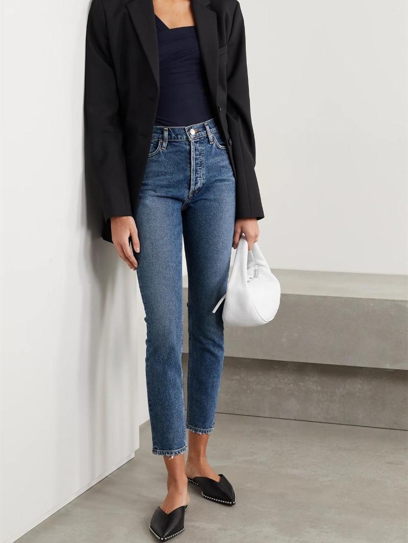 

Women's Jeans Stretch Slim Fit Denim Pants Female High Waist Knee Length 2022 Autumn All-Match, Black