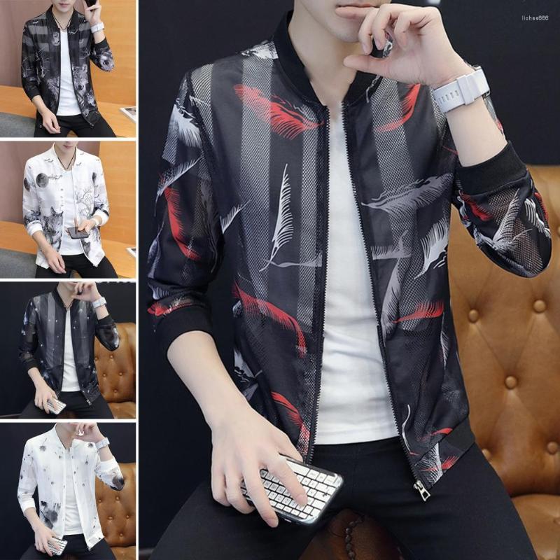 

Men's Jackets Lightweight Stylish Animal Pattern Zipper Jacket Coat Thin Men Bird Print For Outdoor