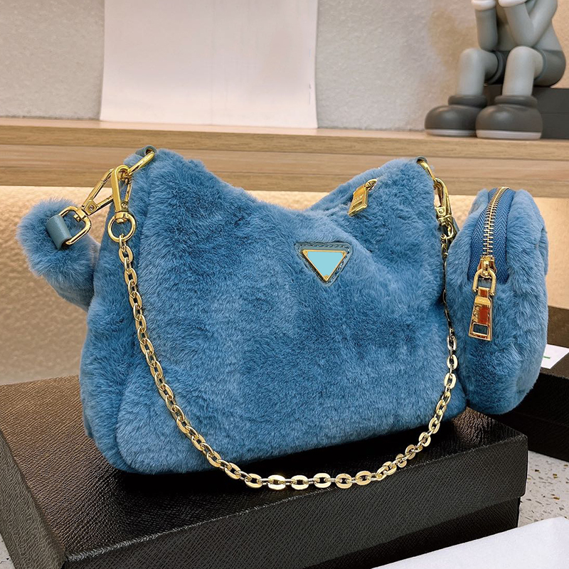 

Designer Women Hobo Terry Lambswool Shoulder Bag Italy Milano Luxury Brand P Lady Half Moon Fur Plush Woolen Double Strap Underarm Handbag With Coin Purse, Green
