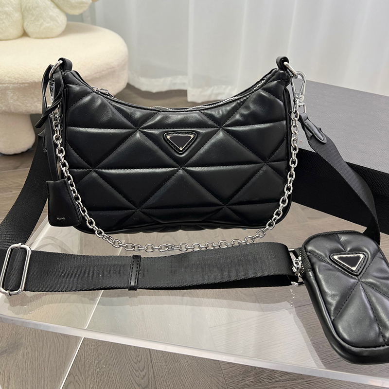 

Luxurys Designers Bags Women Mens Handbag Crossbody Bag Shoulder Lady Wallet Simple Metal Letter Leather Solid Triangle Handbags Purse, Black