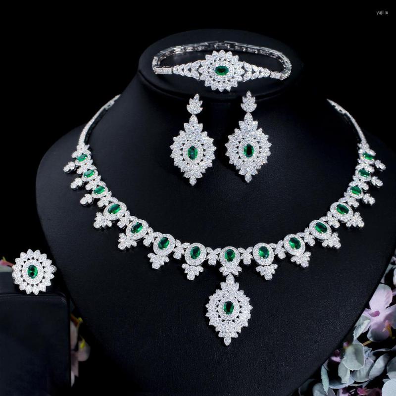 

Necklace Earrings Set CWWZircons High End African Nigerian Green CZ Wedding Bridal Evening Costume For Women Accessories T668, Picture shown