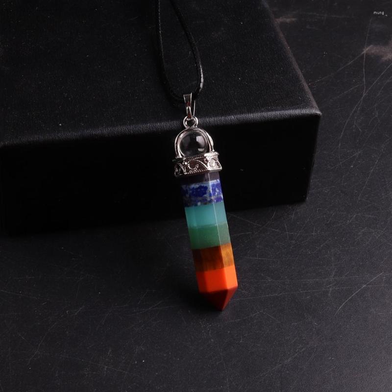 

Pendant Necklaces 1PCS High Quality 7 Chakra Necklace Natural Stone Amethysts Crystal Pyramid Dowsing Healing Pendulum For Radiesthesia