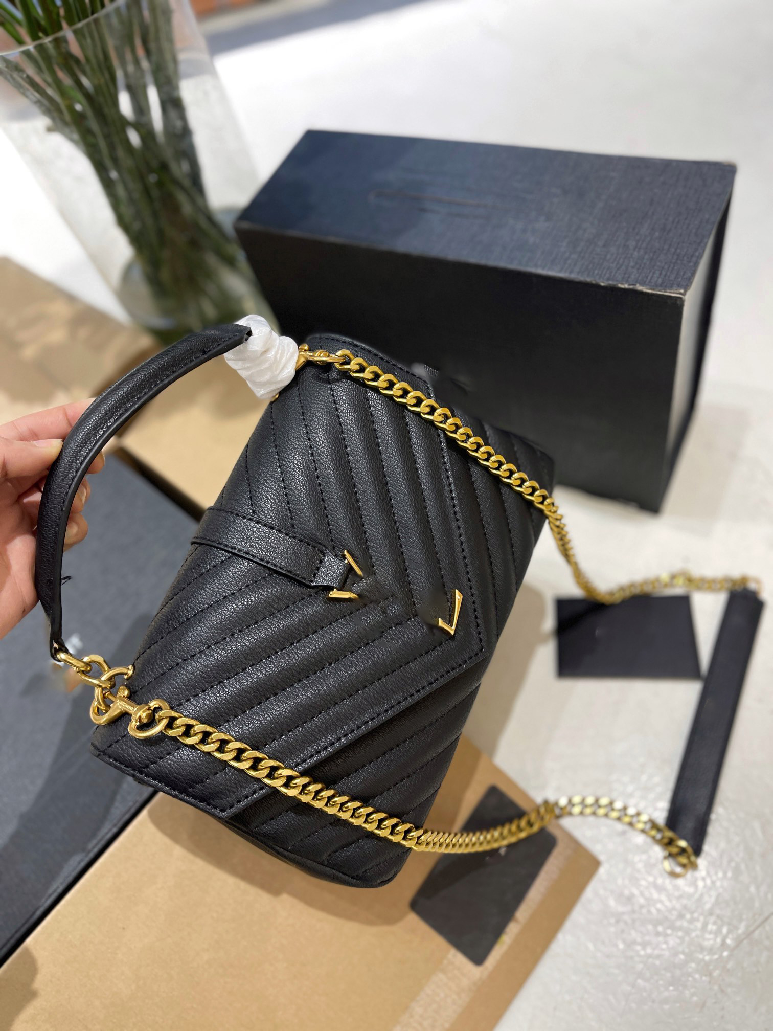 

Luxury Tote Brand Shoulder Bag Crossbody Handbag Genuine Leather Cattlehide Designer Messenger Bags 5A Quality 24CM Monograms Gold Chain, Original box