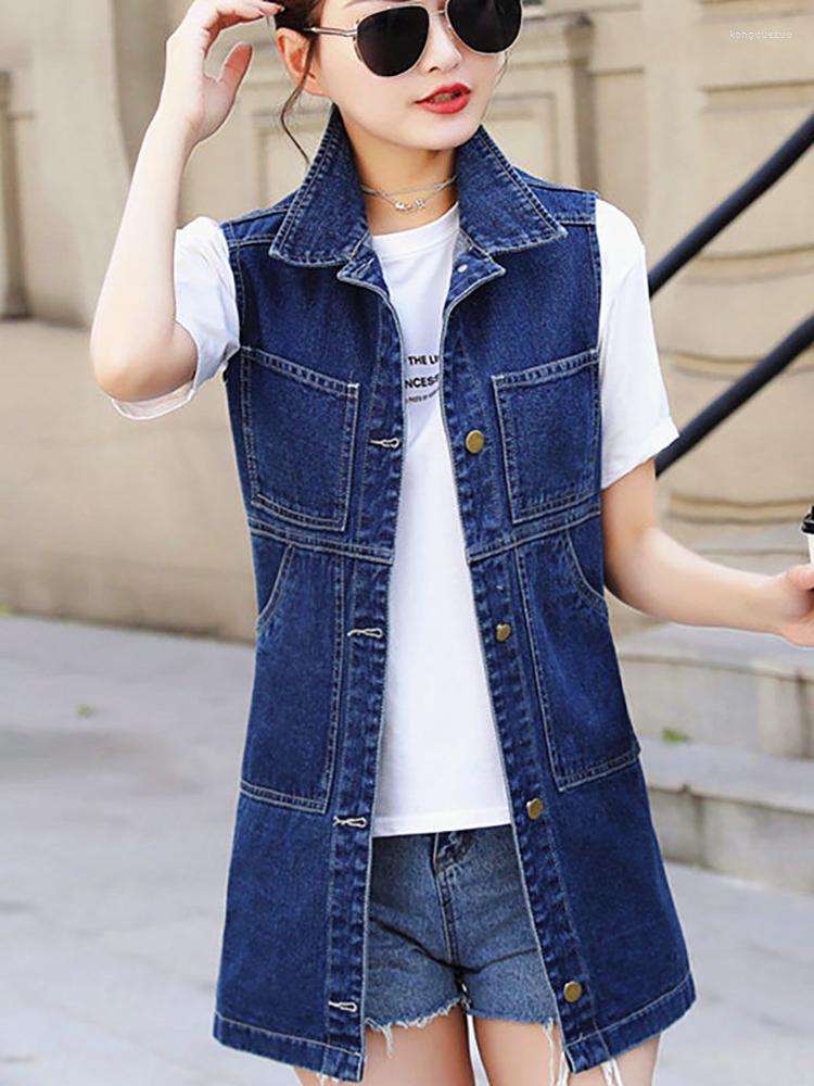 

Women's Vests Oversized 6XL Polo Collar Women Denim Vest Spring Autumn Slim Mid-Length BF Style Sleeveless Waistcoat, 602-black