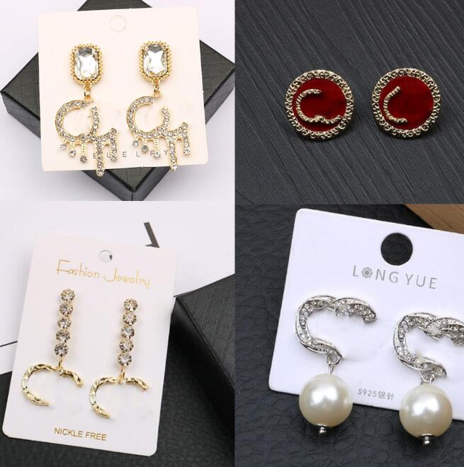 

Mixed Simple 925 Silver Luxury Stud Brand Designers Geometric Famous Women Crystal Rhinestone Pearl Earring Jewelry