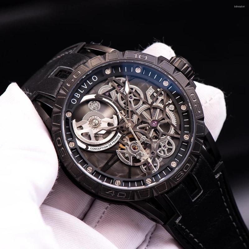 

Wristwatches OBLVLO 2022 Designer Sport Watches For Men Skeleton Biger Dial Black Steel Automatic Self-Wind Rubber Strap Watch, Lm-ybl