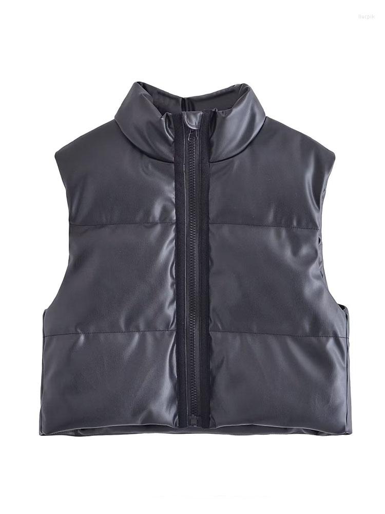 

Women's Vests Women 2022 Winter Fashion Faux Leather Thick Warm PU Cotton Waistcoat Vintage Sleeveless Female Outerwear Chic Veste, Black