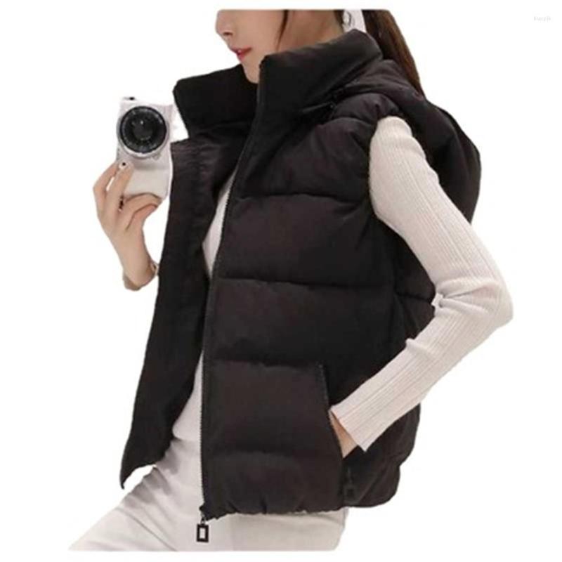

Women's Vests 2022 Autumn Winter Down Cotton Vest Women Short Slim Shcool Girls Students Hooded Sleeveless Coat Korean Chic Pink Outwear, White