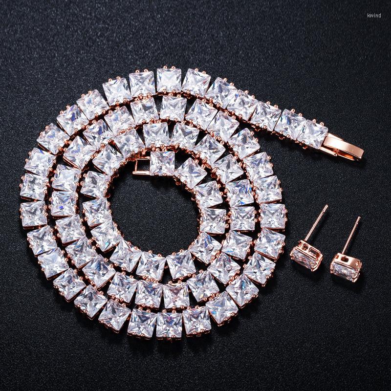 

Wedding Jewelry Sets CWWZircons Classic Square Cubic Zirconia Stones Rose Gold Plated Bridal Choker Necklace Set For Women Party T202