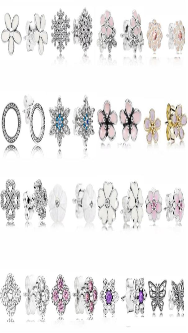 

NEW 100 925 Sterling Silver pandora Earrings Flower Butterfly Ear Studs charm Beads Fit Original DIY Dangler Whole factory227d2416983
