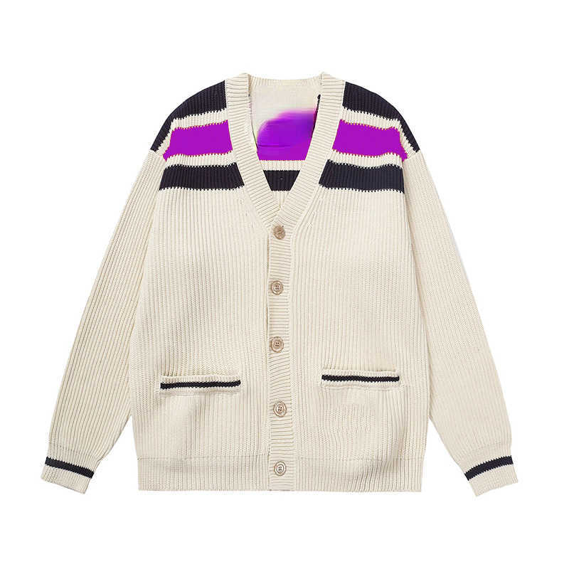 

Women' Sweaters 2022 autumn and winter American style blue and red stripe badge fashion cardigan sweater coat, White