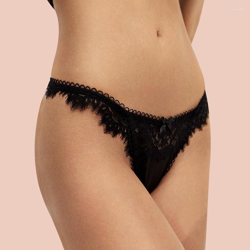 

Women' Panties Sexy Lace Thong Women Underwear Eyelashes T-back Embroidery Underpants Low-waist Transparent String Female Lingerie, Black