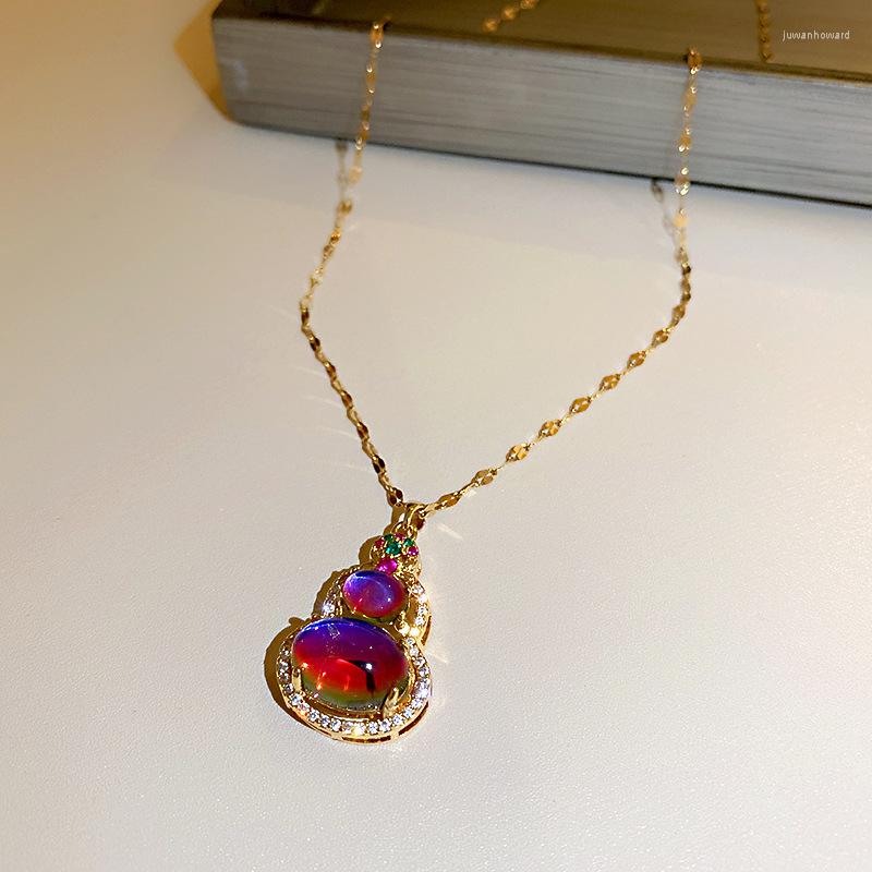 

Chains Korean Exquisite Simple Rhinestones Imitation Opal Gourd Pendant Necklace Personality Fashion Girl Women's Jewelry Accessories