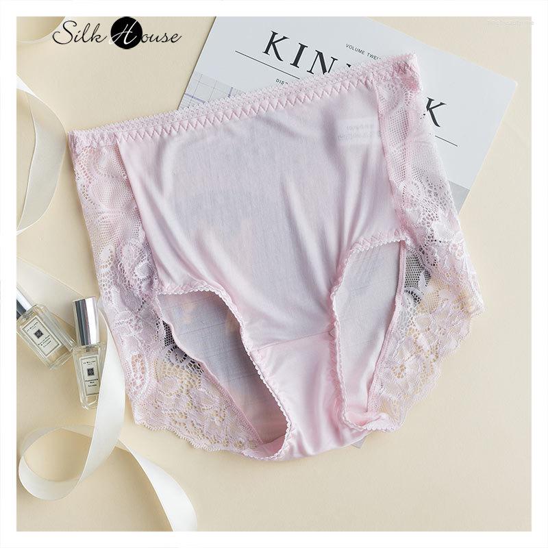 

Women's Panties Mulberry Silk Women's Sexy Briefs Lace Underpants Hip Wrap Breathable Medium Waist Flat Pants Lingerie Cute, Pink