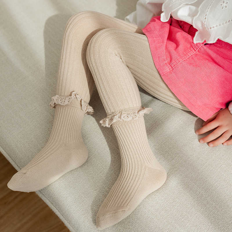 

Socks Kids Cotton Ribbed Lace Tights For Children Spring Girl Knitted Pantyhose Toddler Cute Soft Pants korean Baby Sticky Accessories T221104, White
