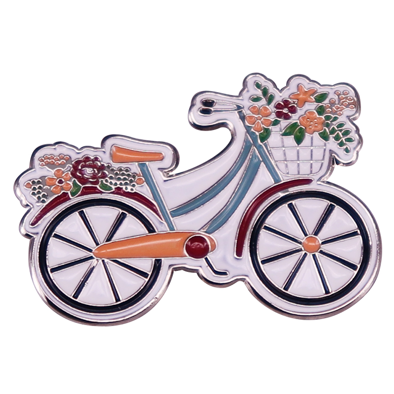 

Floral Bike Vintage Bicycle Enamel Pin Badge Backpack Decoration Jewelry, As picture