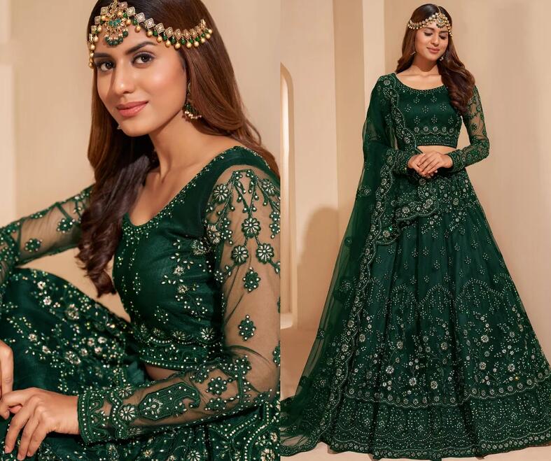 

Lehenga Choli Evening Occasion Dresses with Wrap Hunter Green Traditional Lehangas Choli Caftan Long Sleeve Prom Gown, Red