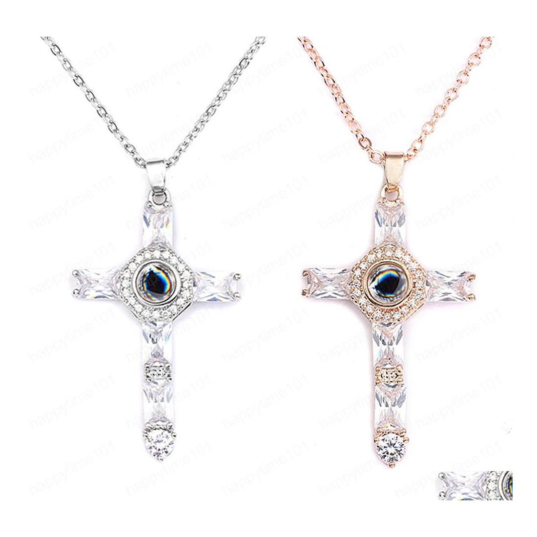 

Pendant Necklaces Fashion Jewelry Ornaments Cross Projection Necklace Diamond Pendant 100 Languages I Love You Drop Delivery Necklac Dhhpu