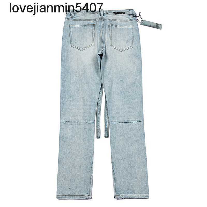

Fashionable Men' Jeans Factory Wholesale and Retail Spring Autumn 2023 Fog Perforated Bage Pants American Drawstring Casual Small Feet Split Jeans for Men Women, Light blue