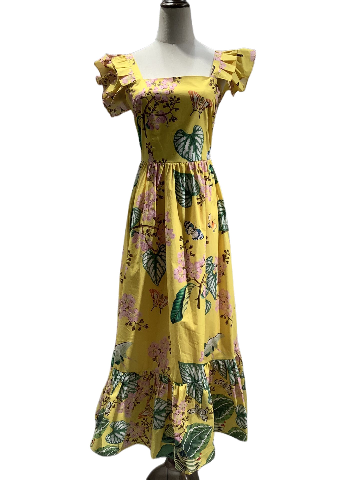

Spring and summer new resort style sleeveless cotton printed lady dress, Yellow