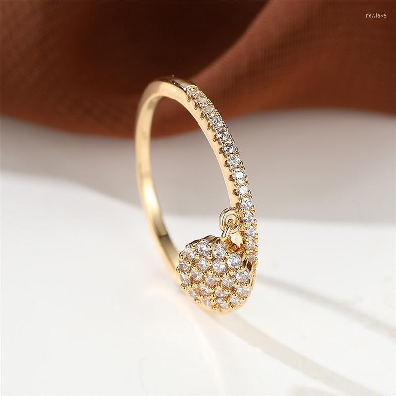 

Wedding Rings Luxury Female Round Zircon Stone Ring Rose Gold Silver Color Engagement Vintage White Crystal Thin For Women