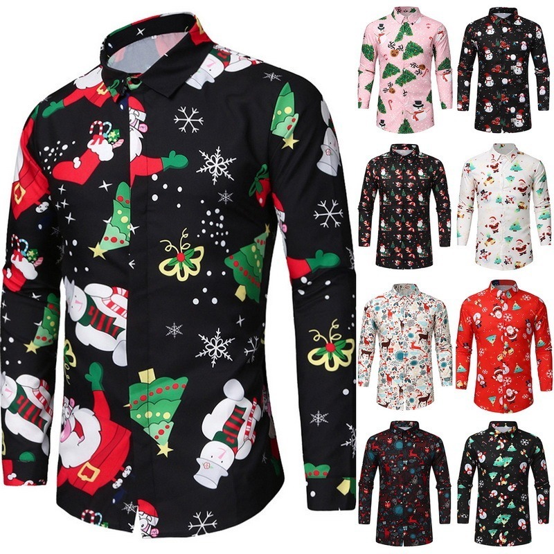 

Men's Casual Shirts Long Sleeve Christmas Banquet Holiday Printed Tops Fashion Cartoon 221130