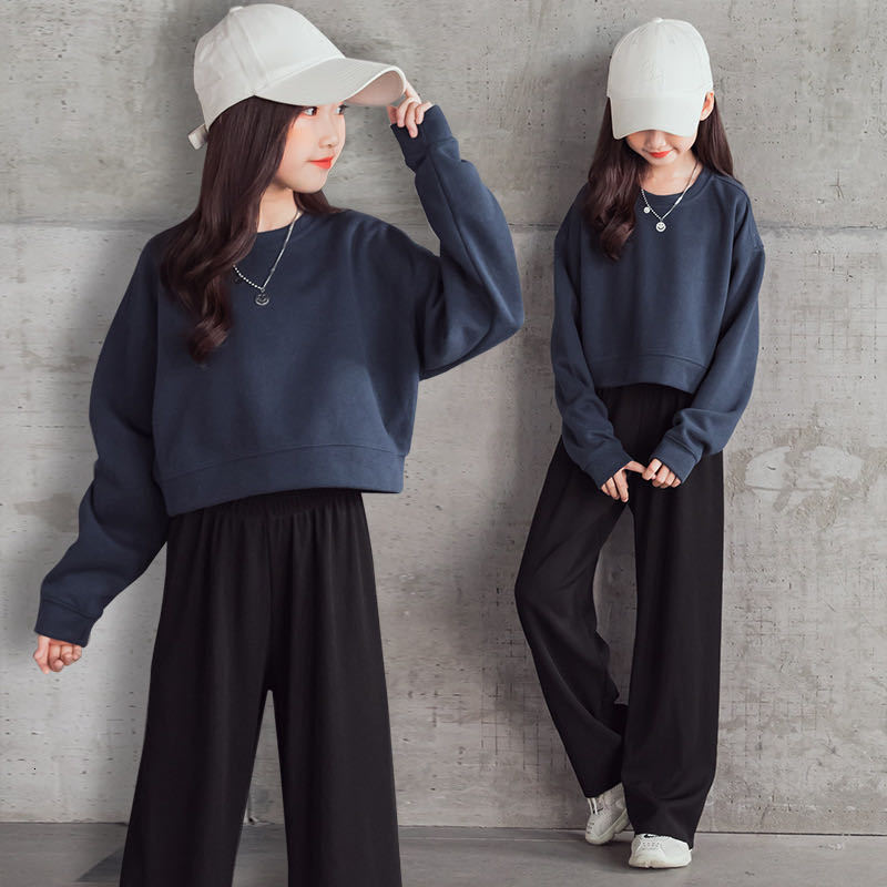 

Clothing Sets Child Girls Set AutumnTeen Sport Suit T shint Wid Leg Pants School Kids Tracksuit for Clothes 5 14Yer 221130, Black