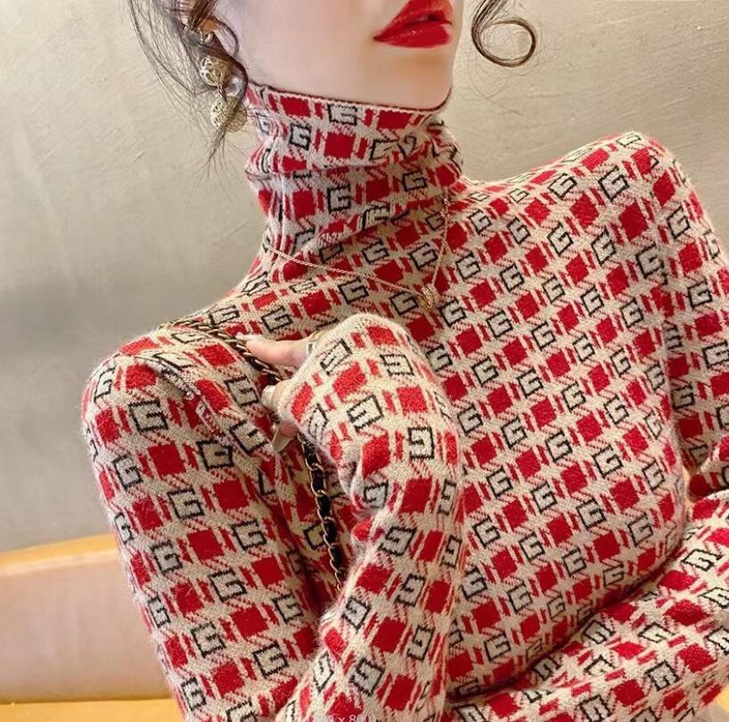 

Women's Sweaters Womens stretch turtleneck sweater keeps warm O letter ribbed knitted pullover new fashion punk top for autumn and winter