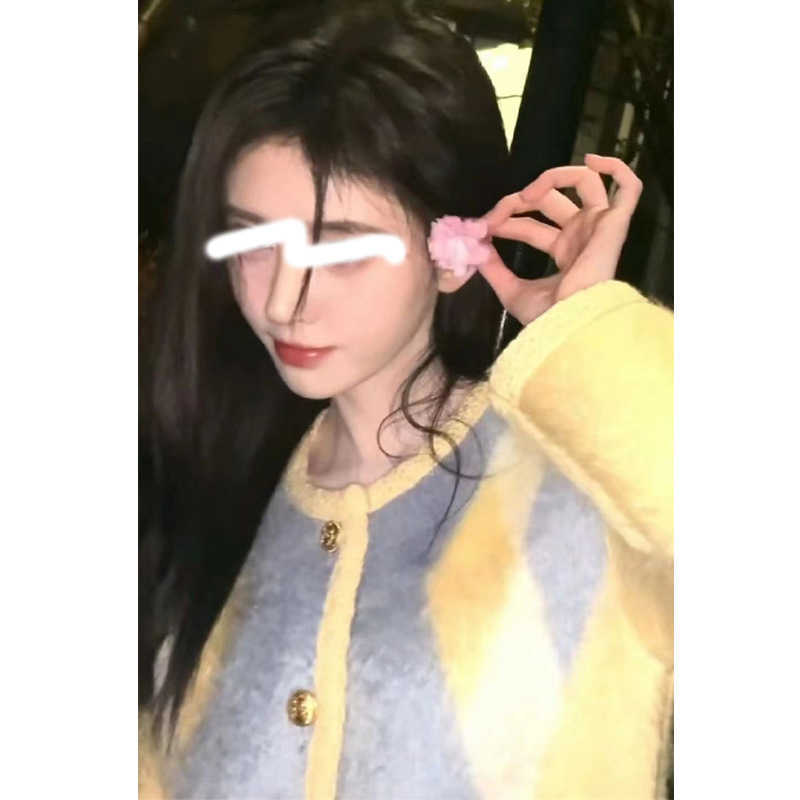 

Women' Jacket Sweater Coat Cell 22FW Celebrity Star Yellow Mohair Rhombic Knitted Small Round Neck ShortElegant Classic Fashion De T6XM, Picture color