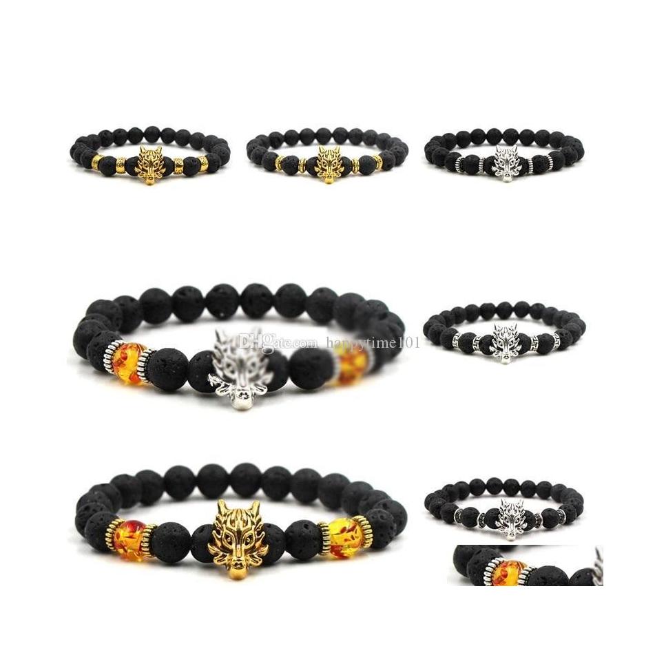 

Charm Bracelets 14 Styles 8Mm Black Lava Stone Essential Oil Diffuser Bracelet Vintage Gold/Sier Dragon Head Charms Bracelets Stretc Dhfx6